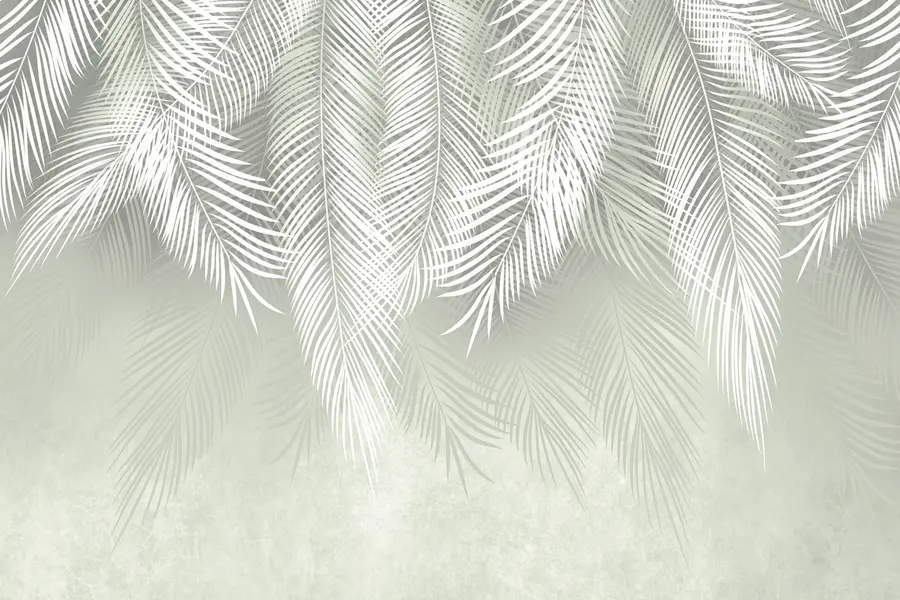 wall murals White palms of branches on a green background u74489