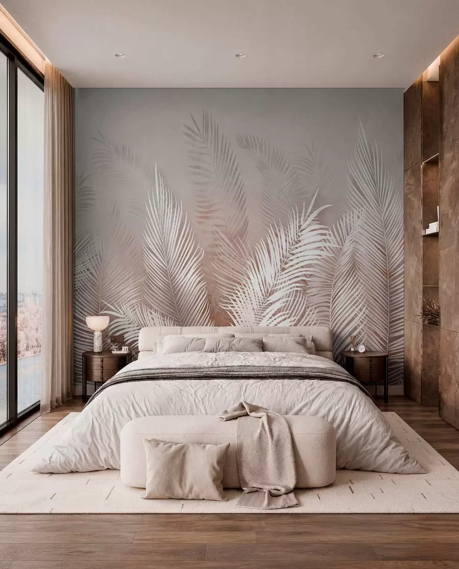 wall murals White palm trees on a brown Granzh background u74601