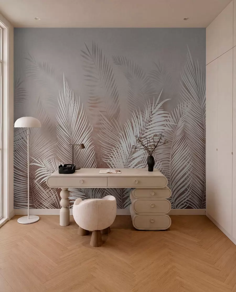 wall murals White palm trees on a brown Granzh background u74601