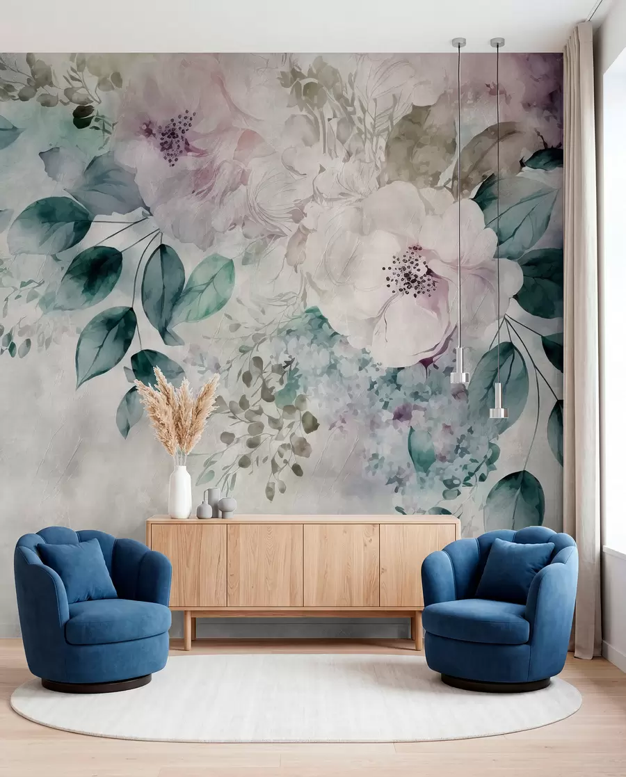 wall murals Delicate watercolor flowers u93940