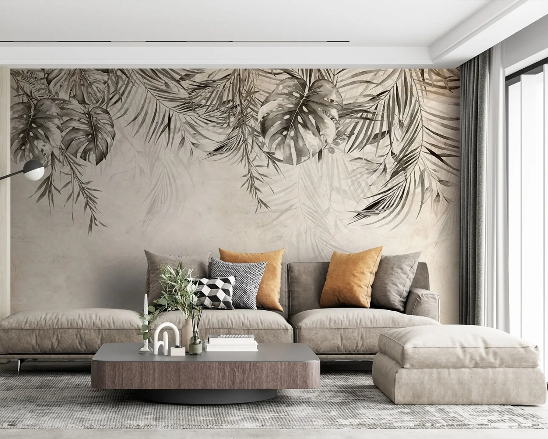 wall murals Watercolor tropical leaves u93896