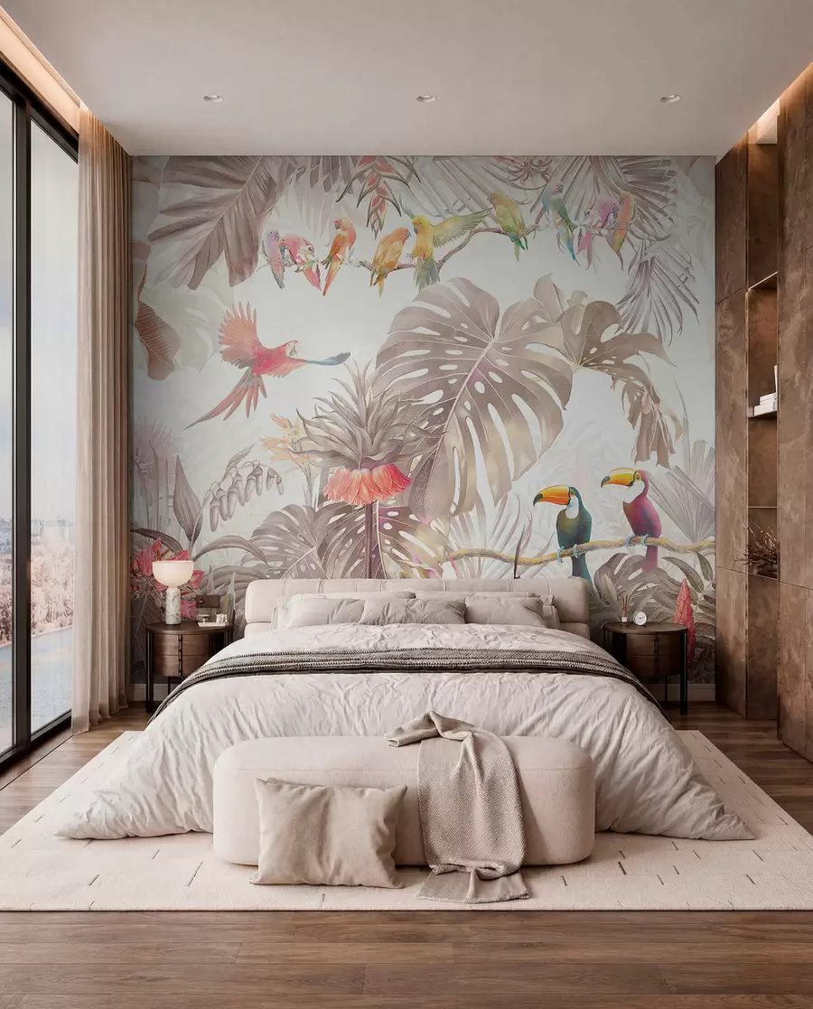 wall murals Bright birds and parrots in the tropics u74490