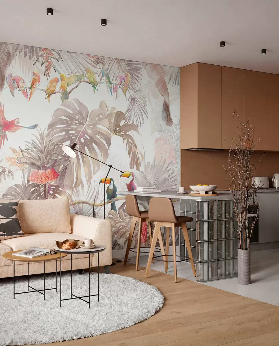 wall murals Bright birds and parrots in the tropics u74490
