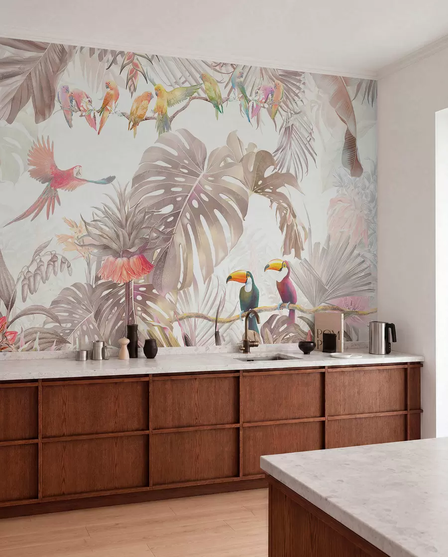 wall murals Bright birds and parrots in the tropics u74490