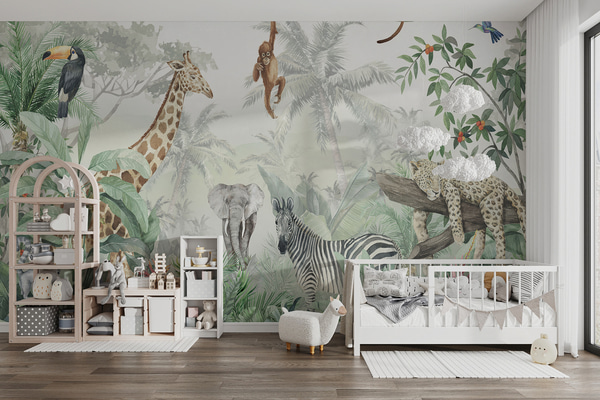 Wallpapers Panorama of jungle with animals, Wall Murals Kids, u74709 : Uwalls.ie