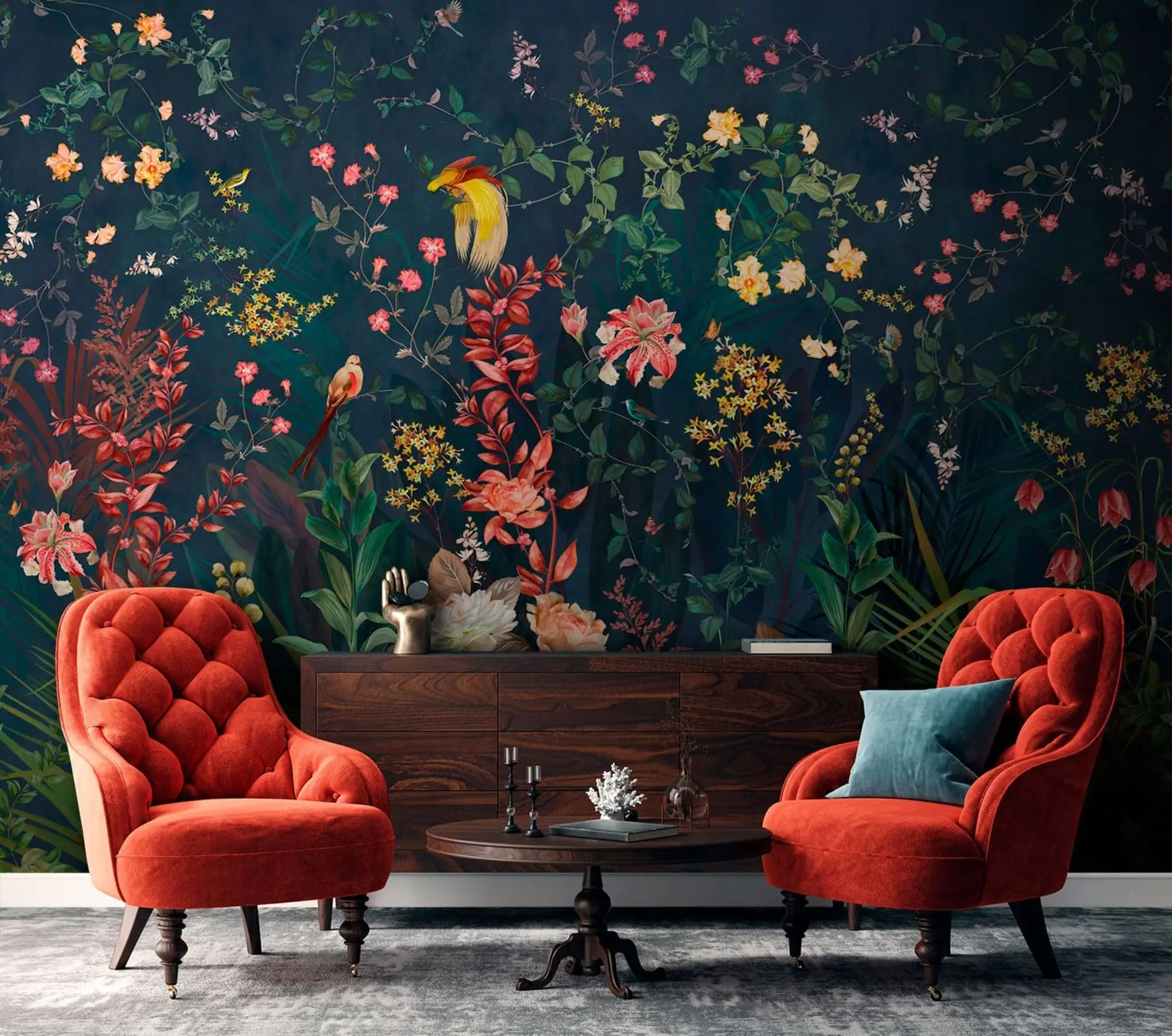 wall murals Bright branches and birds in chinoiserie style u74744
