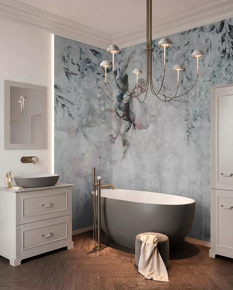 wall murals Grunge style with branches and white buds u74746
