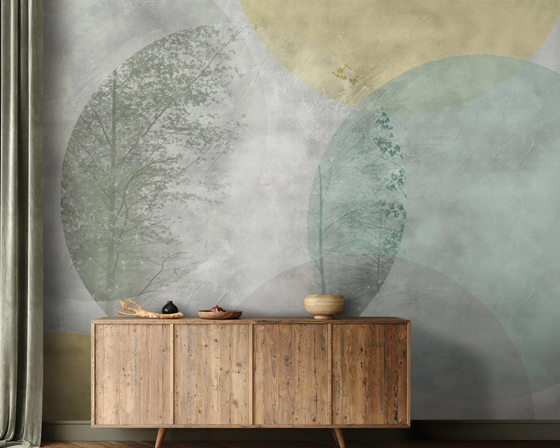 wall murals Circles and trees in grunge style u94041
