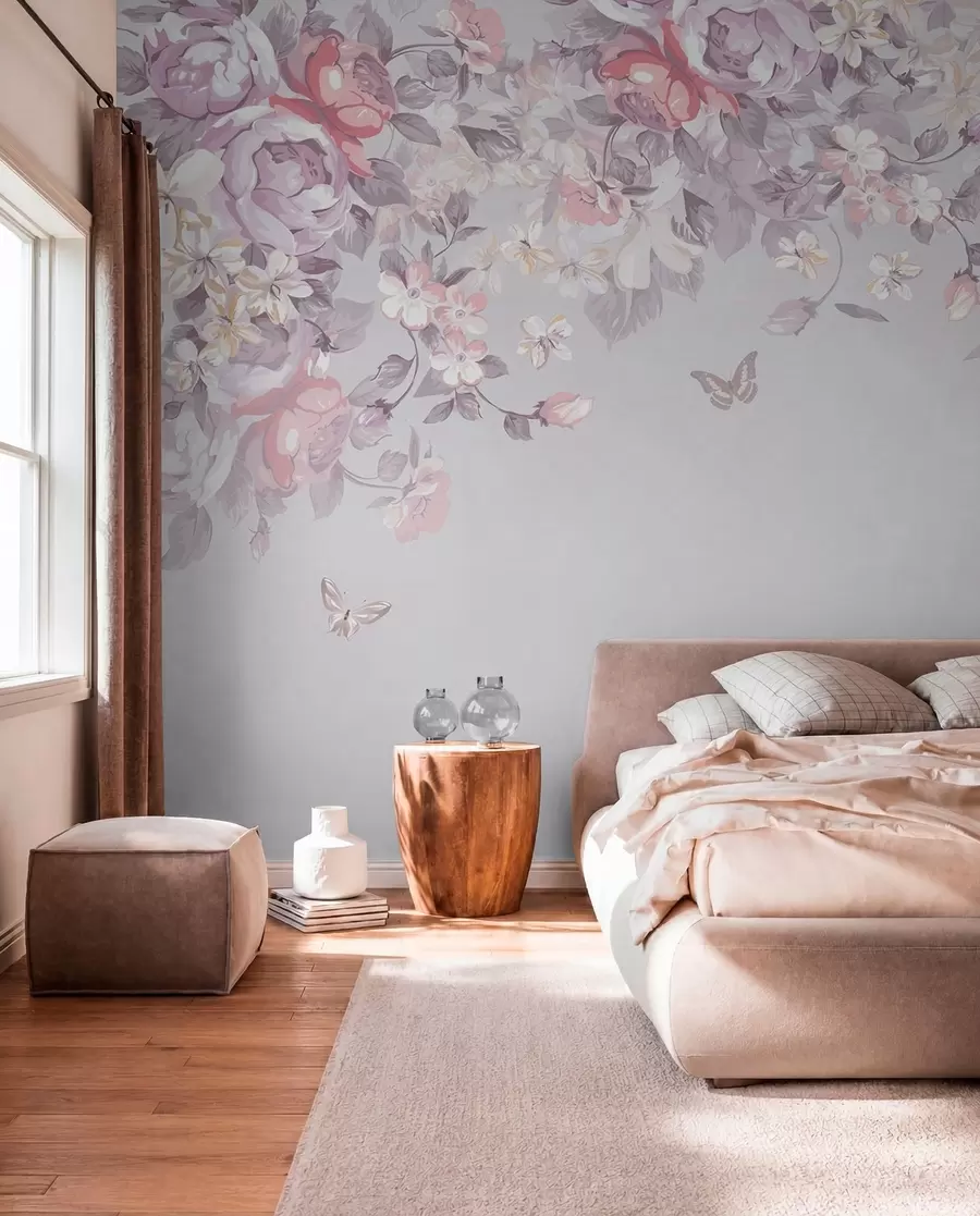 wall murals A ticket garden with flowers and butterflies u94295