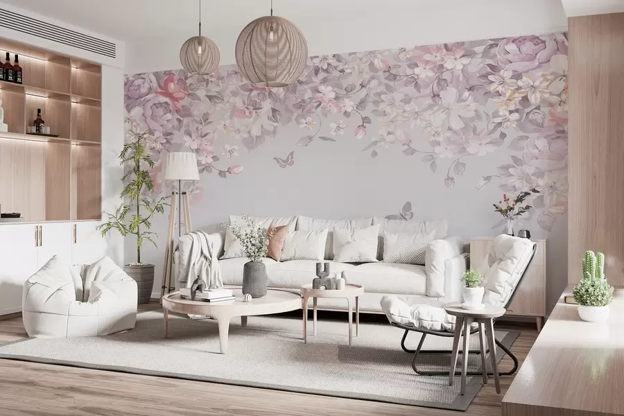 wall murals A ticket garden with flowers and butterflies u94295