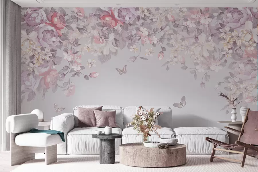 wall murals A ticket garden with flowers and butterflies u94295