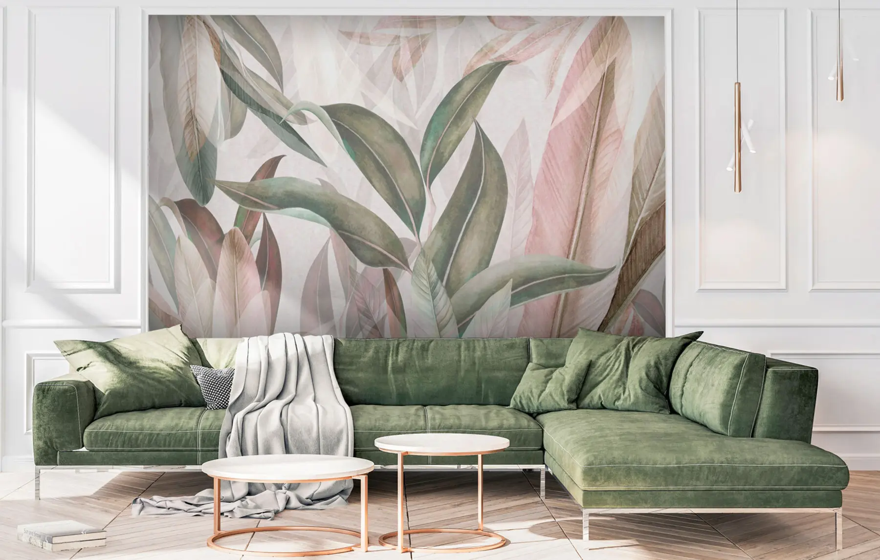 wall murals Green and pink palm leaves u94302