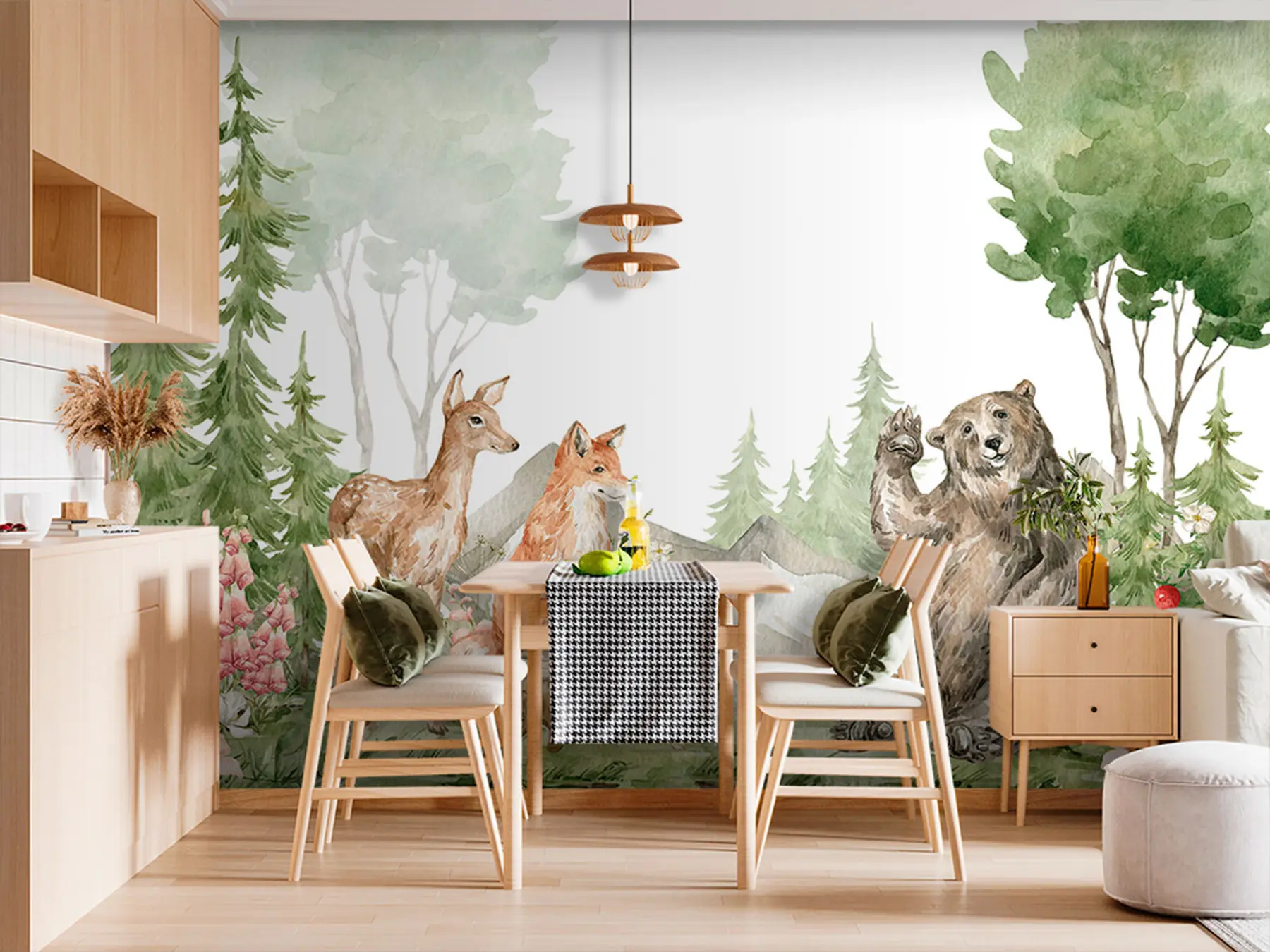 wall murals Watercolor composition with forest animals and elements of nature u78735