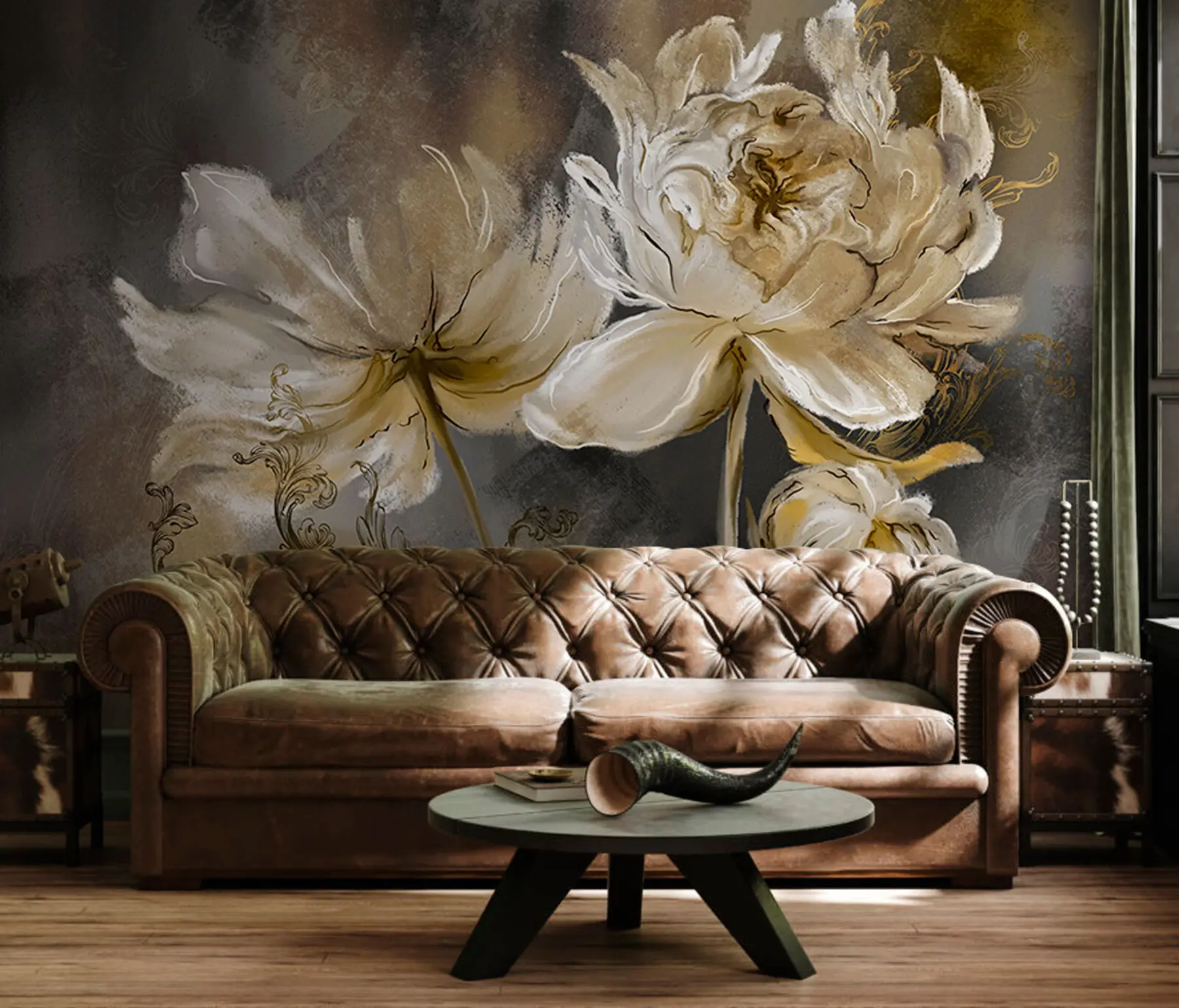 wall murals Vintage flowers on a texture background u78738