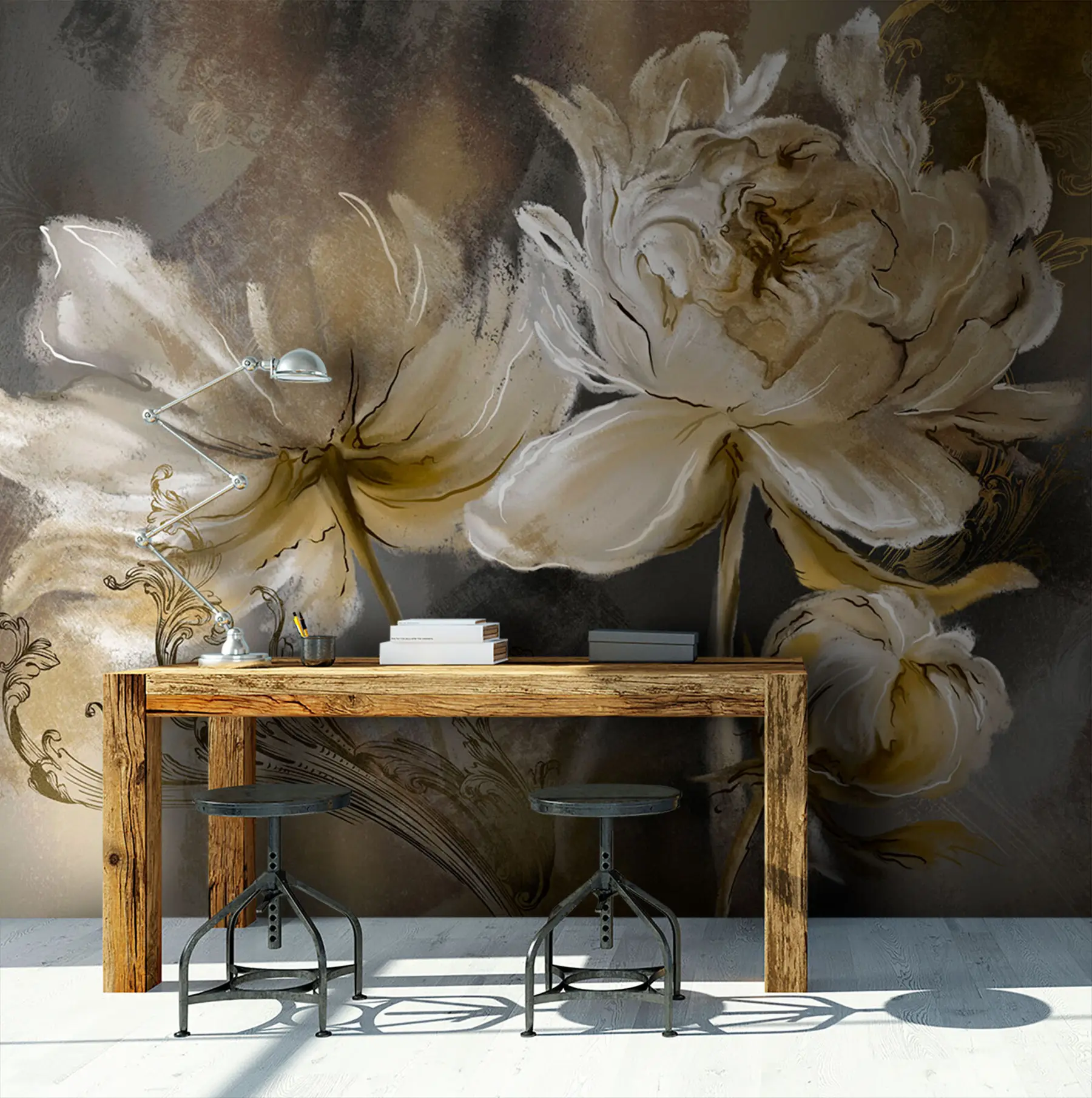 wall murals Vintage flowers on a texture background u78738