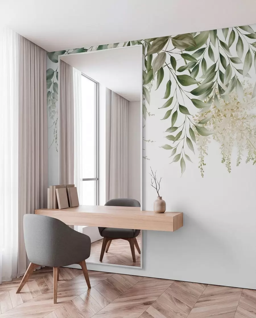 wall murals Floral Frame with watercolor greens u94197