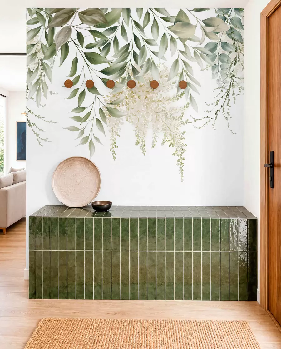 wall murals Floral Frame with watercolor greens u94197