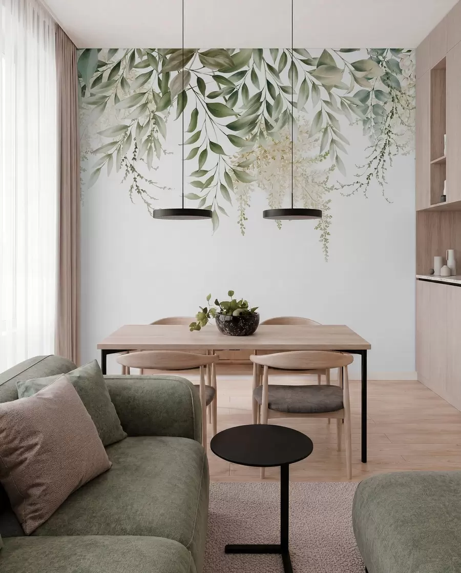 wall murals Floral Frame with watercolor greens u94197