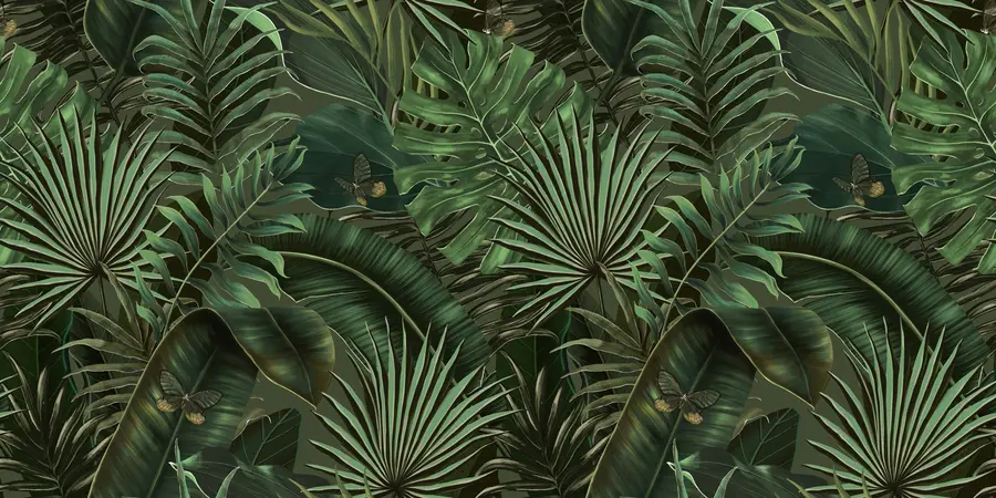wall murals Tropical pattern with tropical green palm, banana leaves u94341