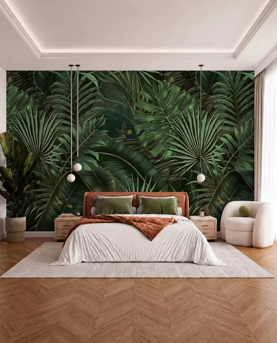 wall murals Tropical pattern with tropical green palm, banana leaves u94341