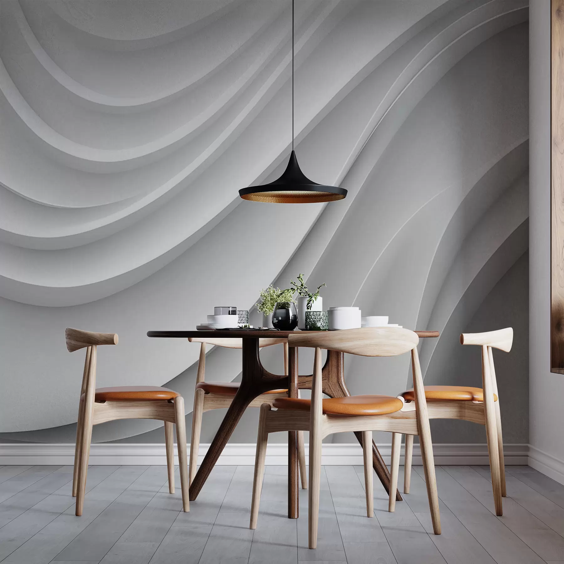 wall murals White 3d waves u94078