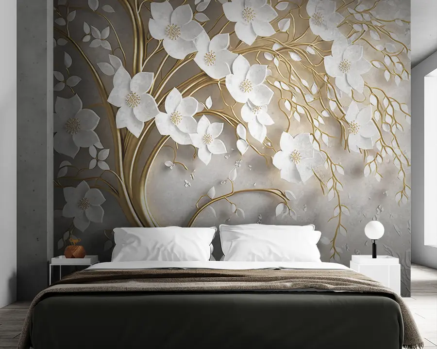 wall murals tree with white flowers u94015