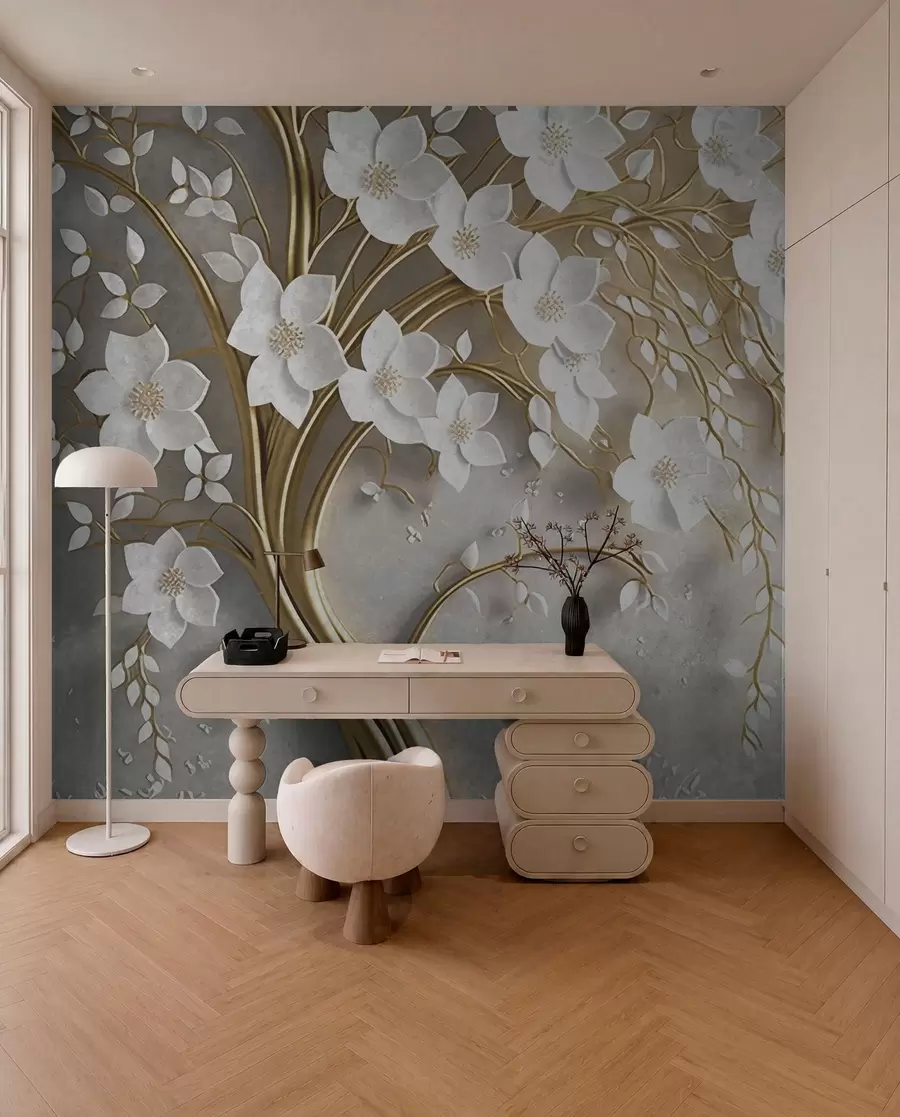 wall murals tree with white flowers u94015