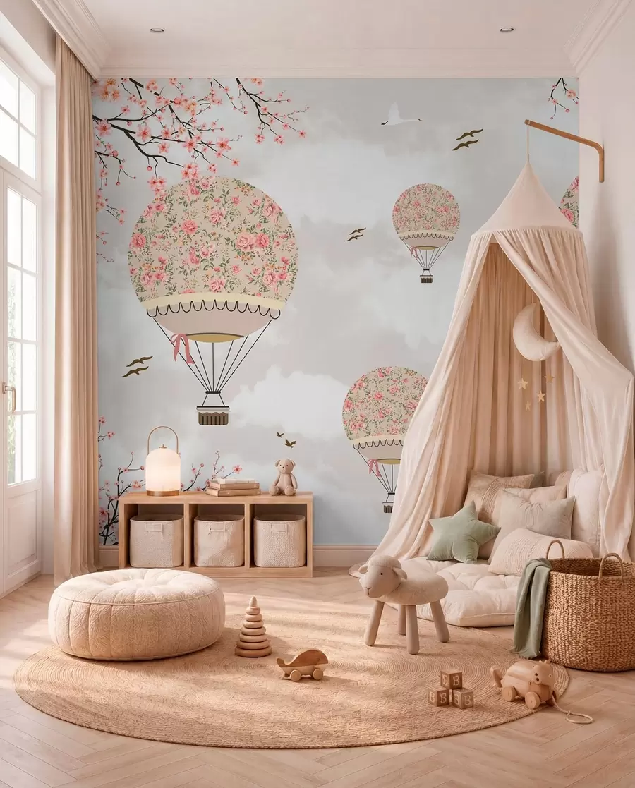 wall murals Balloons in flowers and sakura branches u94445