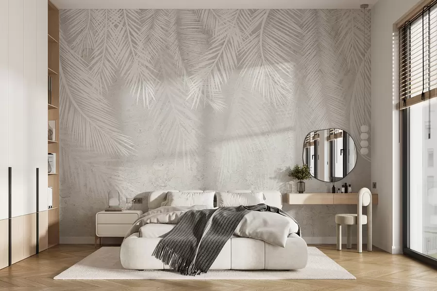 wall murals White fragile palm leaves with grunge texture u94286