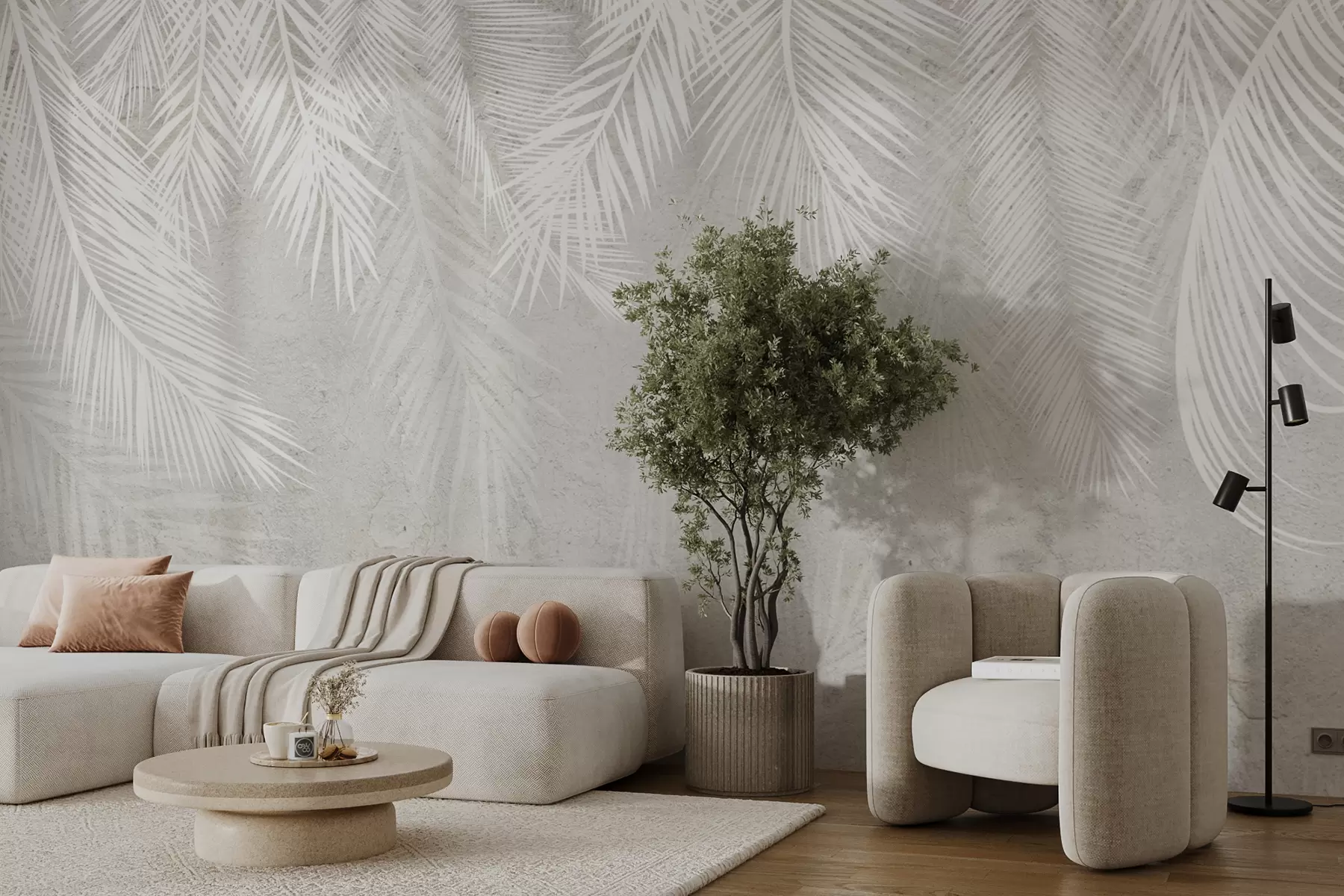 wall murals White fragile palm leaves with grunge texture u94286