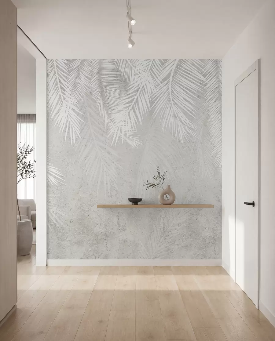 wall murals White fragile palm leaves with grunge texture u94286