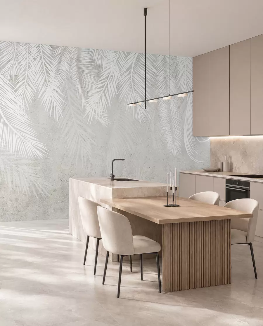 wall murals White fragile palm leaves with grunge texture u94286