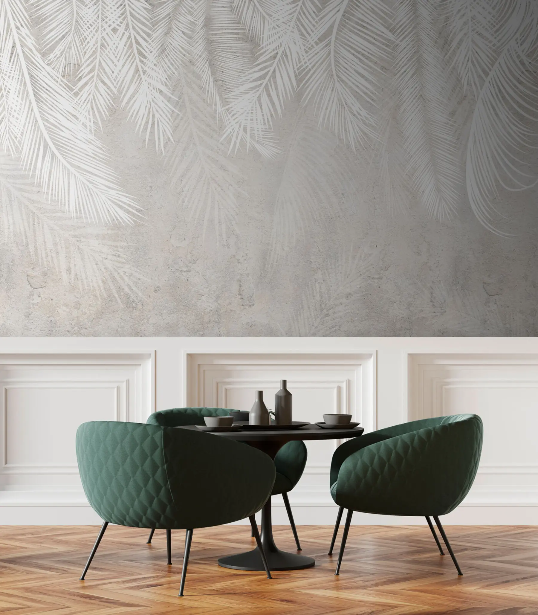 wall murals White fragile palm leaves with grunge texture u94286
