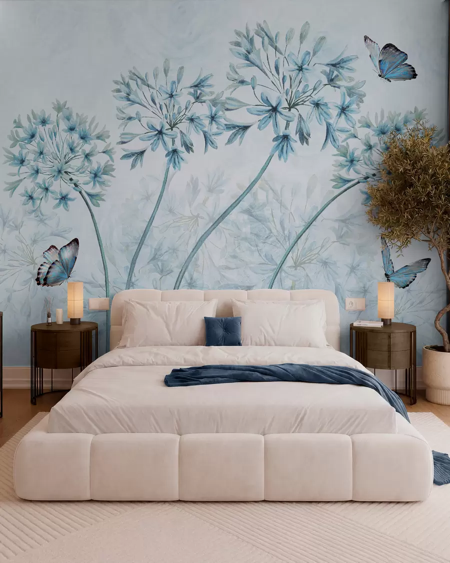 wall murals Plant, flower and blue u35495
