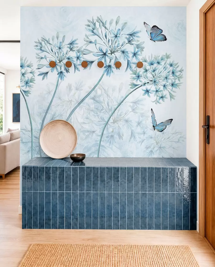 wall murals Plant, flower and blue u35495