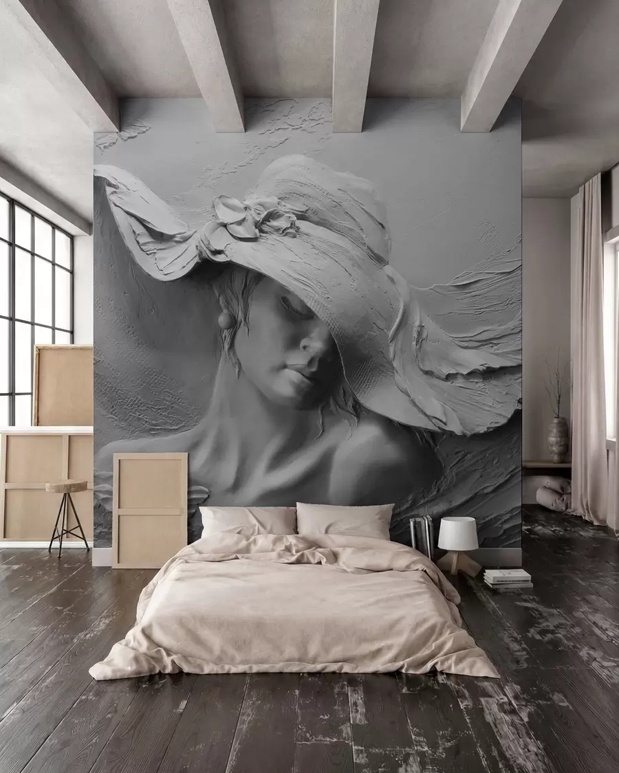 wall murals Woman in a hat 3D u62592