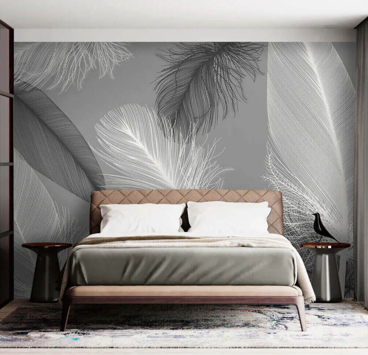 wall murals White and black feathers u04919
