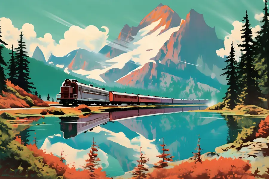 wall murals Mountain landscape and train u94759