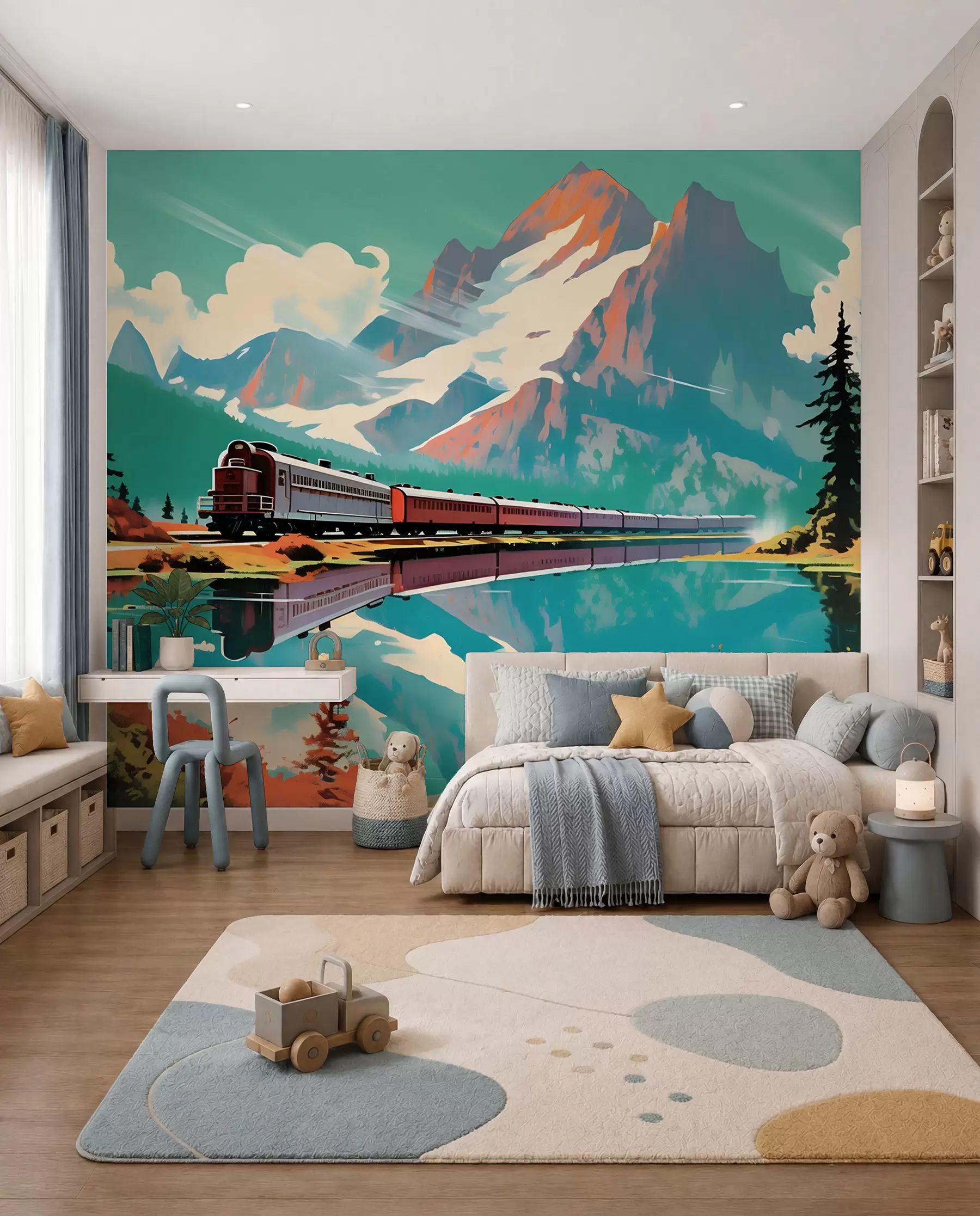wall murals Mountain landscape and train u94759
