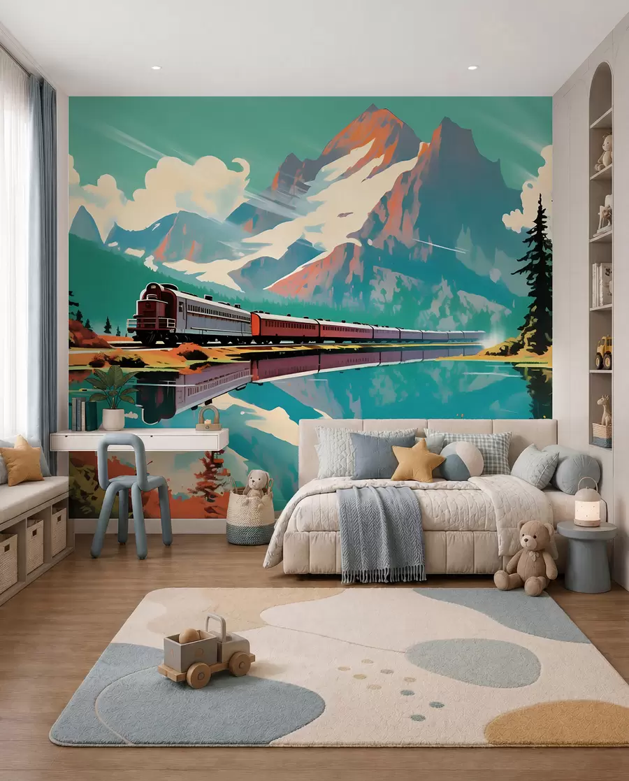wall murals Mountain landscape and train u94759