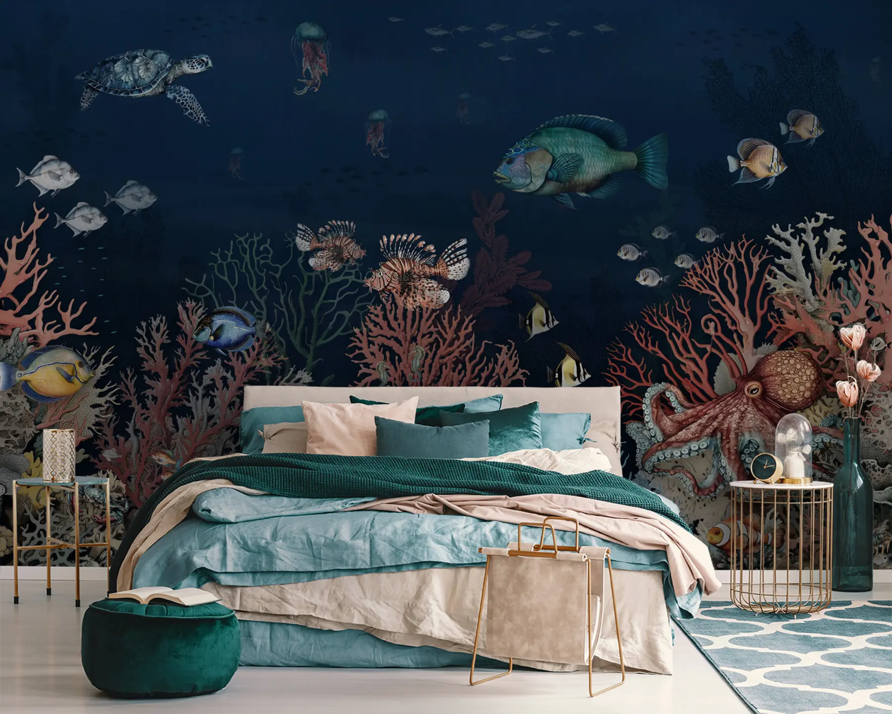 wall murals Coral reefs and fish in the depths of the bay u94467