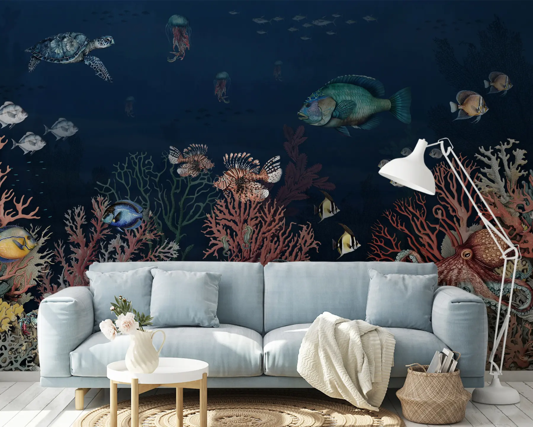 wall murals Coral reefs and fish in the depths of the bay u94467
