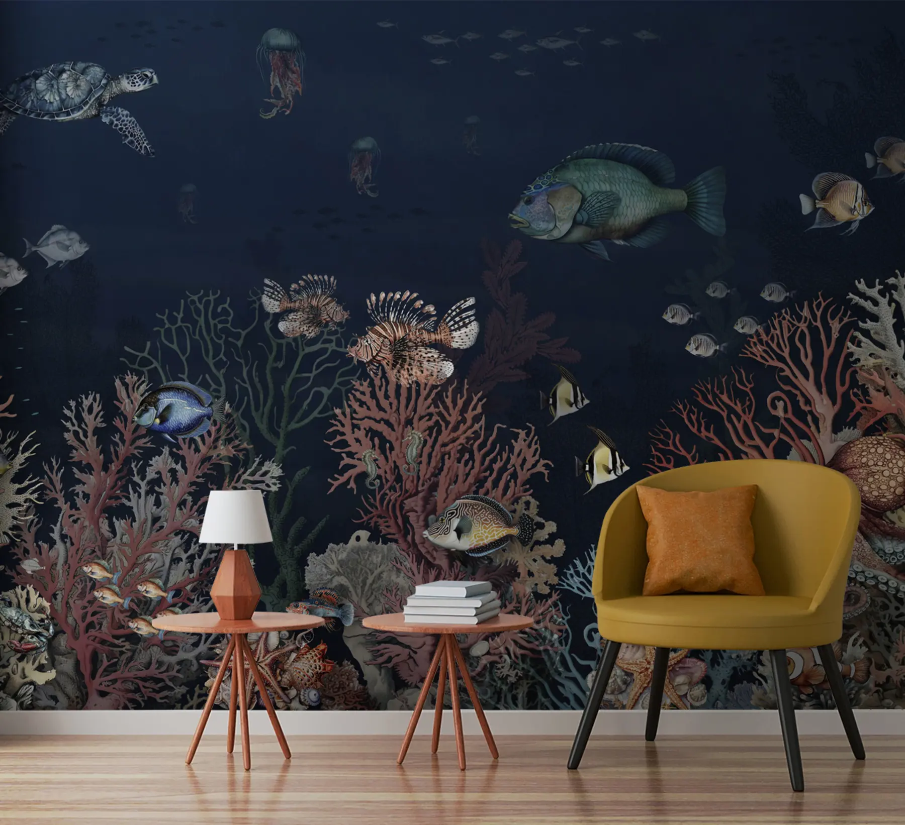 wall murals Coral reefs and fish in the depths of the bay u94467