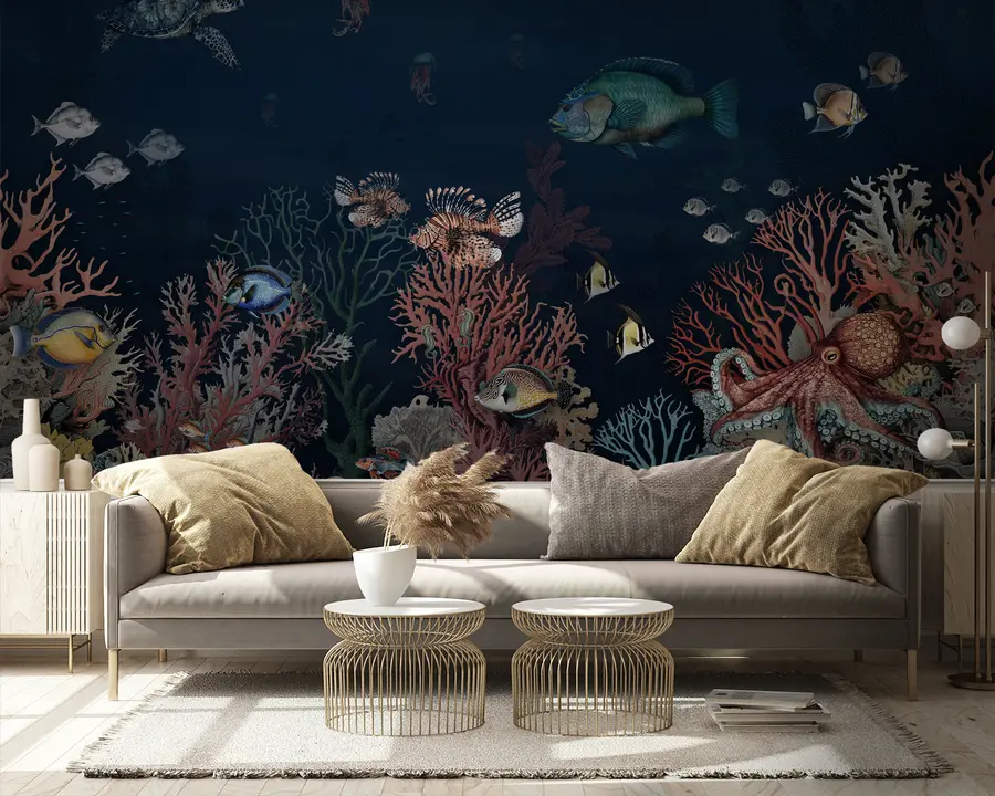 wall murals Coral reefs and fish in the depths of the bay u94467