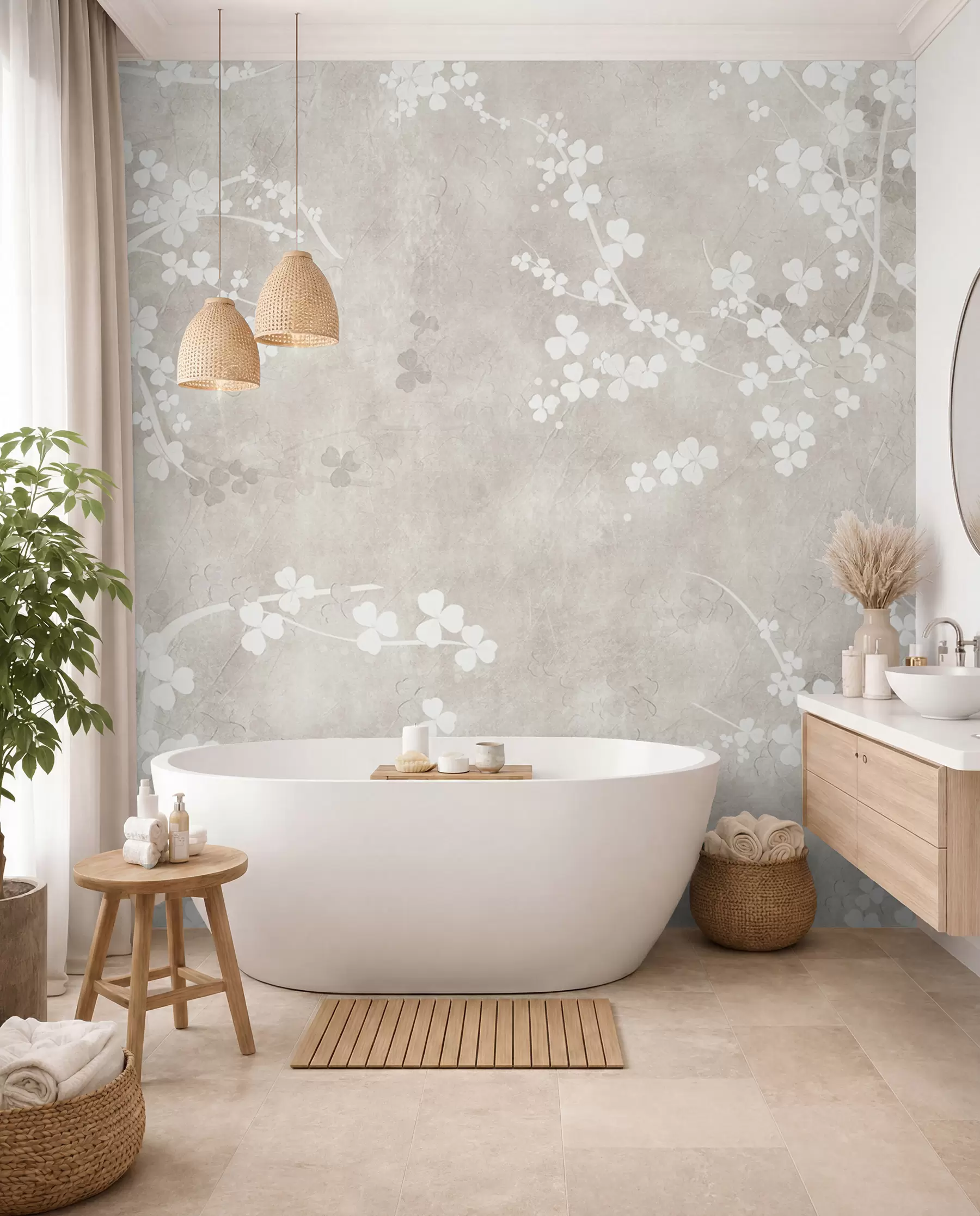 wall murals White fragile twigs and flowers u94458