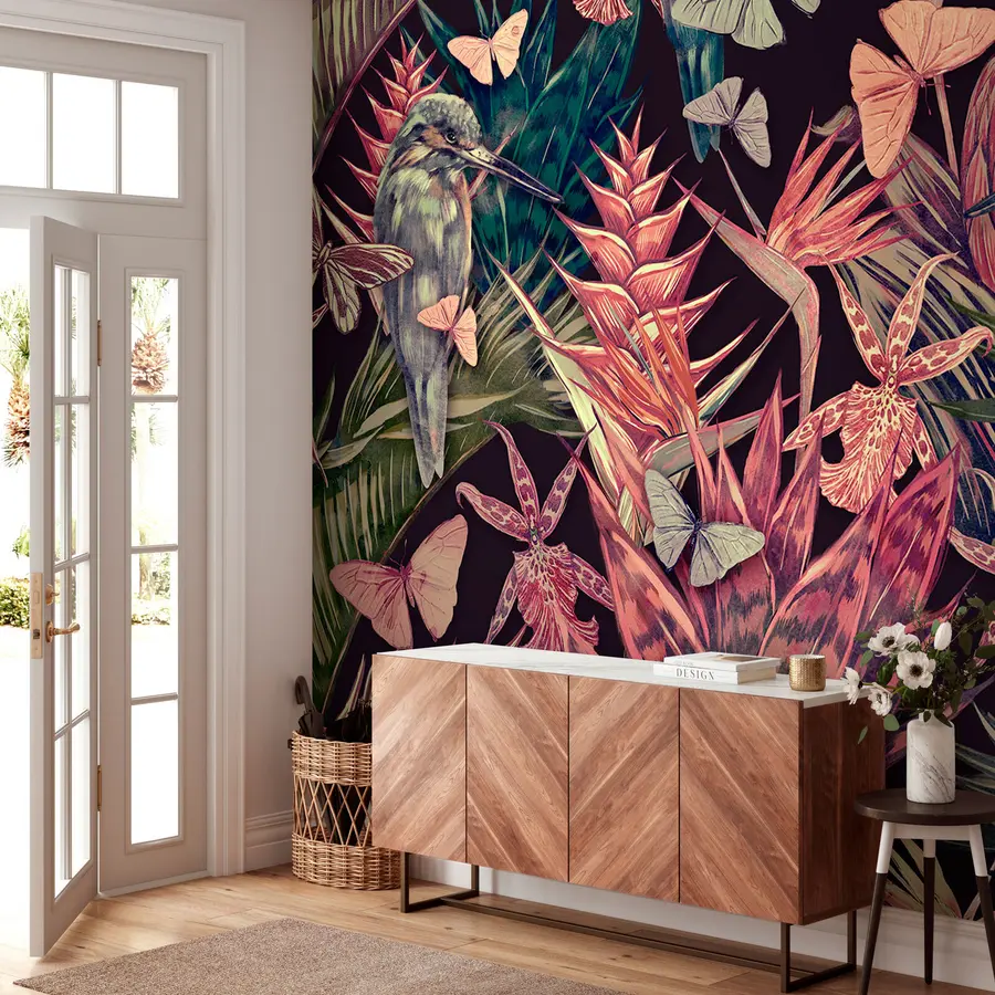 wall murals Palm leaves, trees, tropical flowers, jungle leaves u95076