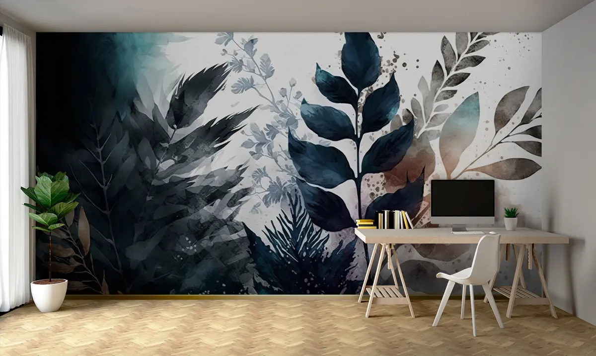 wall murals Watercolor leaves u75436