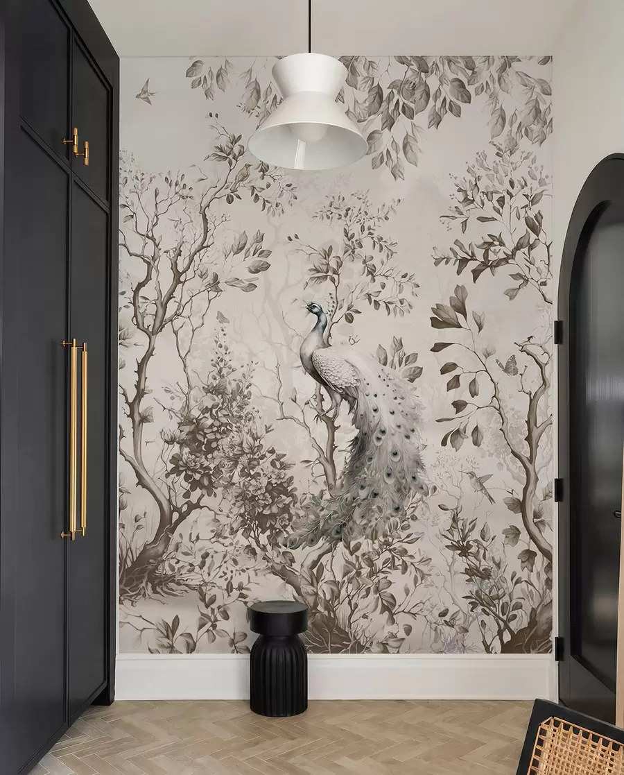 wall murals A garden with fragile birds, peacocks u94850