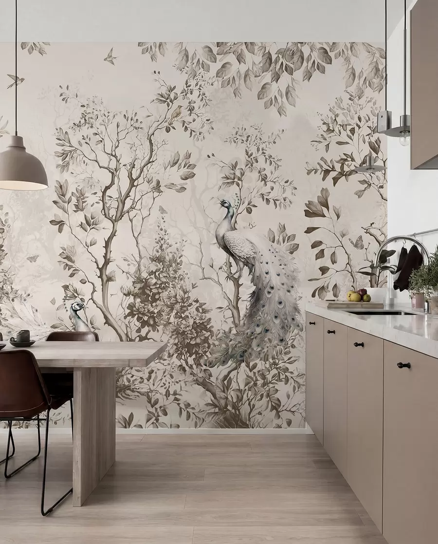 wall murals A garden with fragile birds, peacocks u94850
