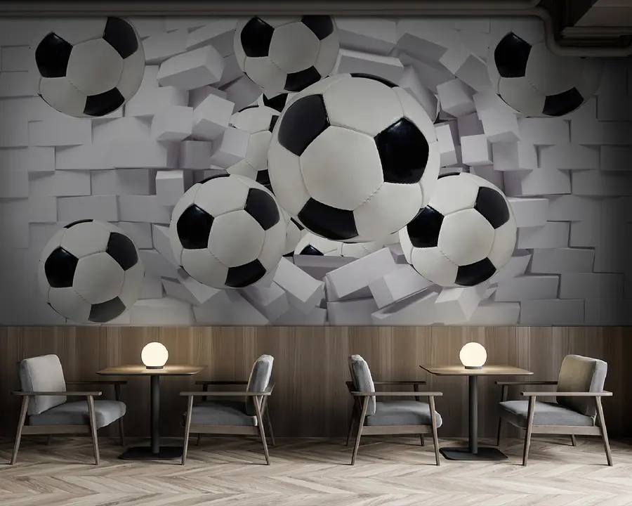 wall murals Soccer balls on the background of a brick wall u94958